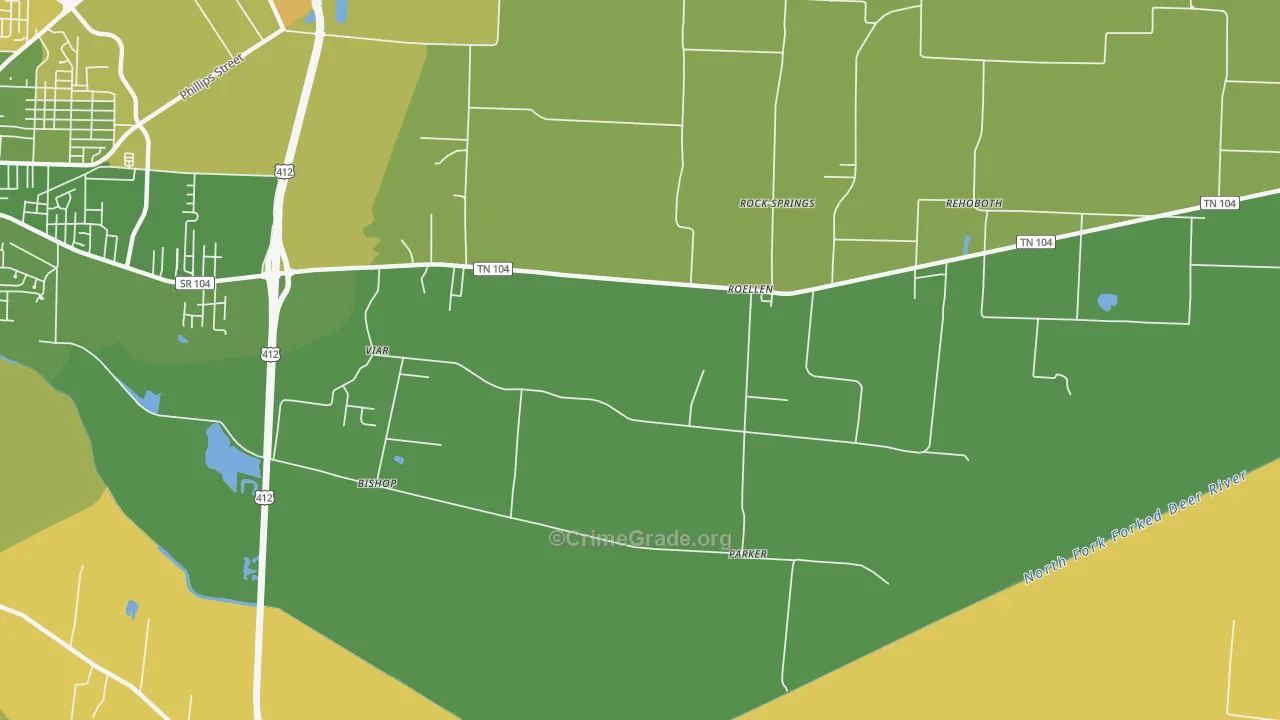 RoEllen, TN Map of Vehicle Theft Rates