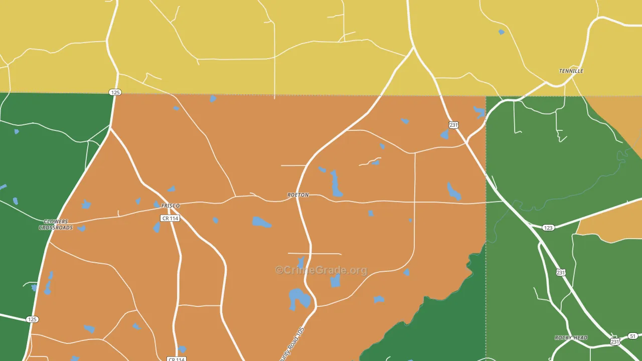 Roeton, AL Map of Vehicle Theft Rates