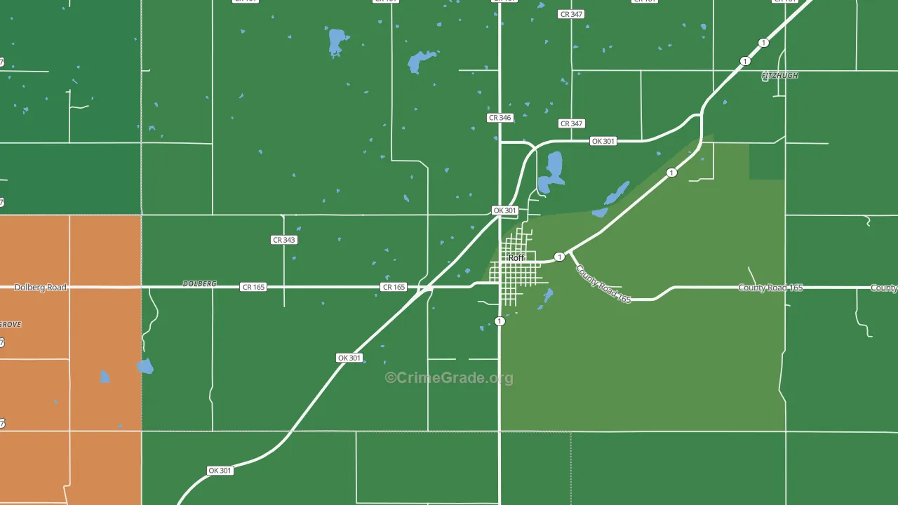 Roff, OK Map of Vehicle Theft Rates