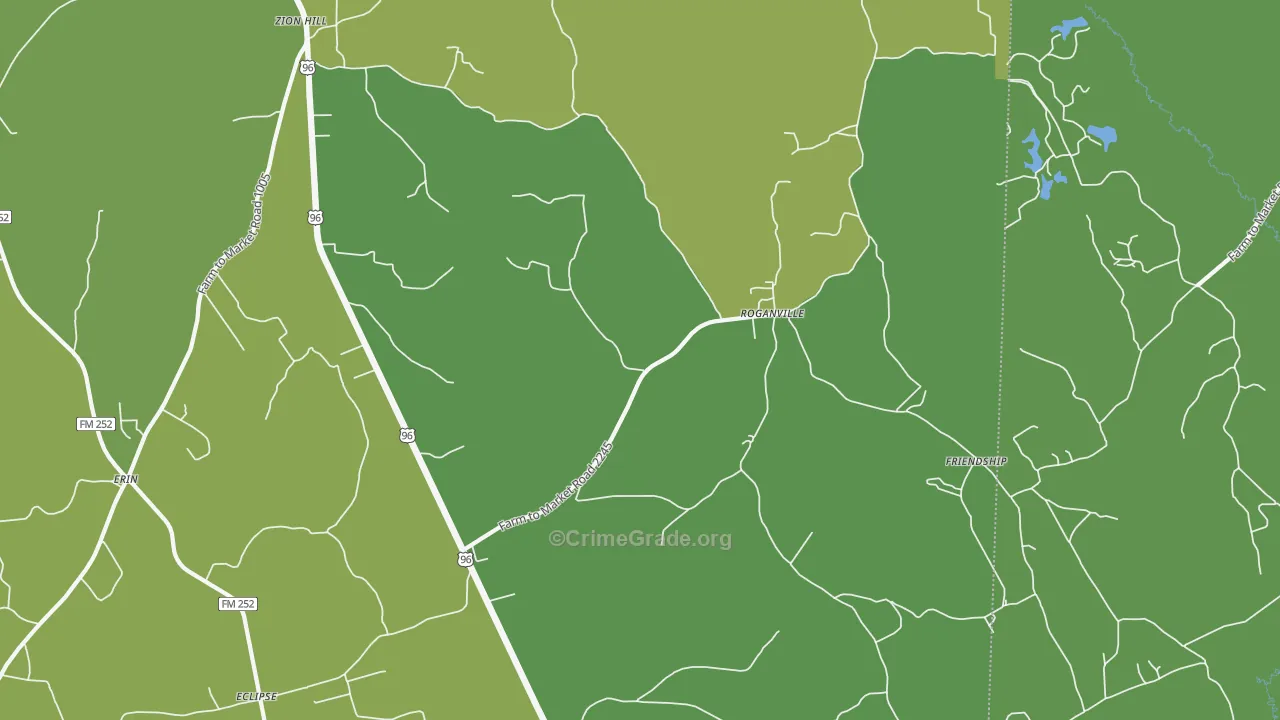 Roganville, TX Map of Vehicle Theft Rates