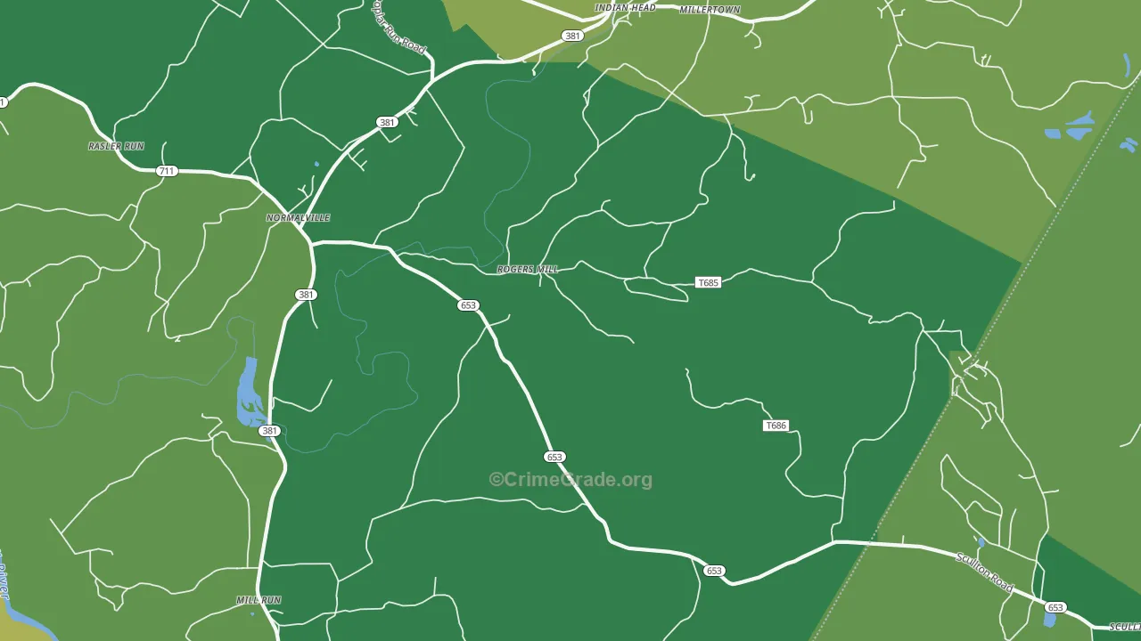 Rogers Mill, PA Map of Vehicle Theft Rates