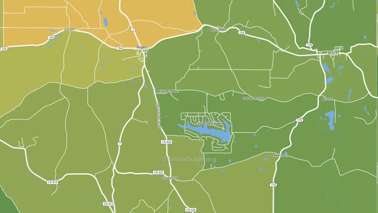 Rogers, OH Map of Vehicle Theft Rates