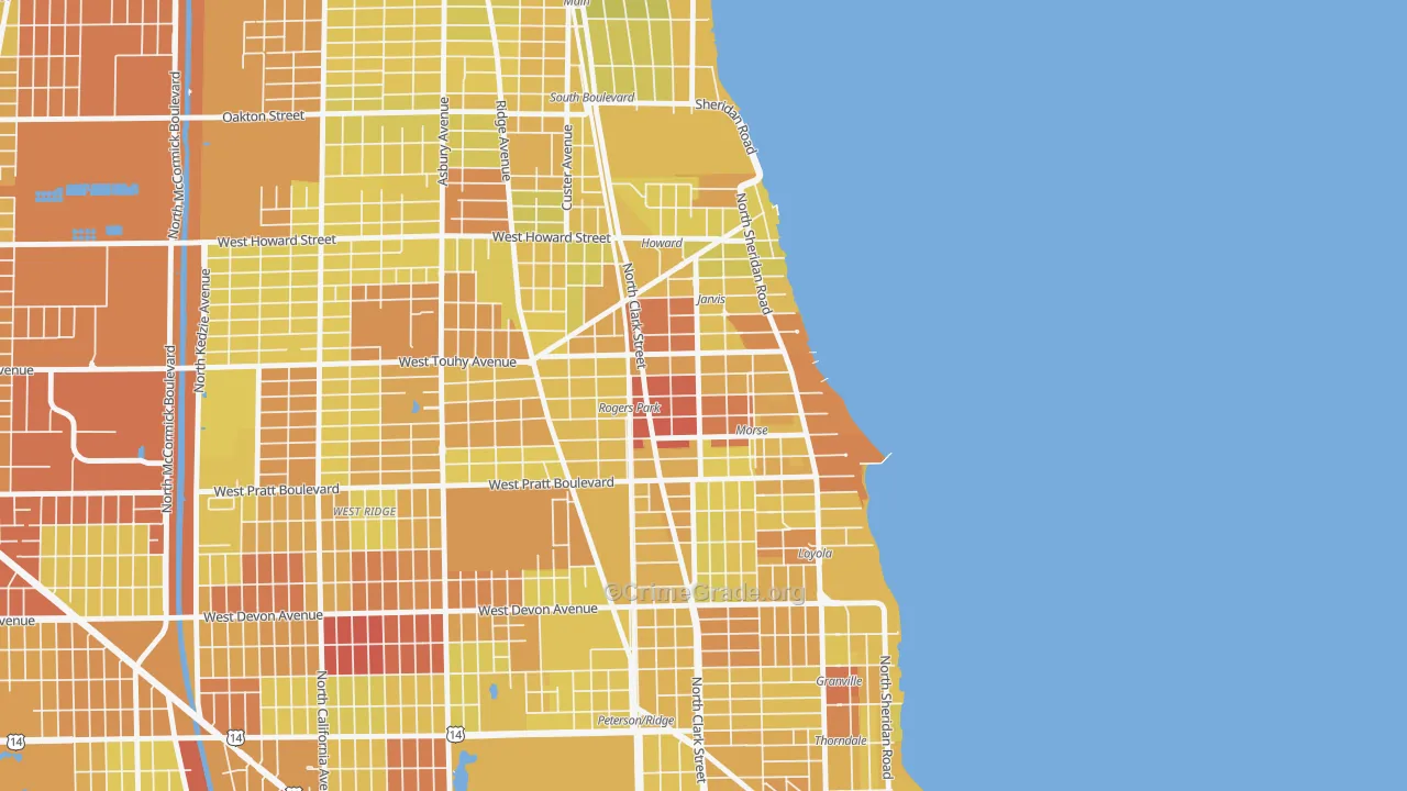 Rogers Park, Chicago, IL Map of Vehicle Theft Rates