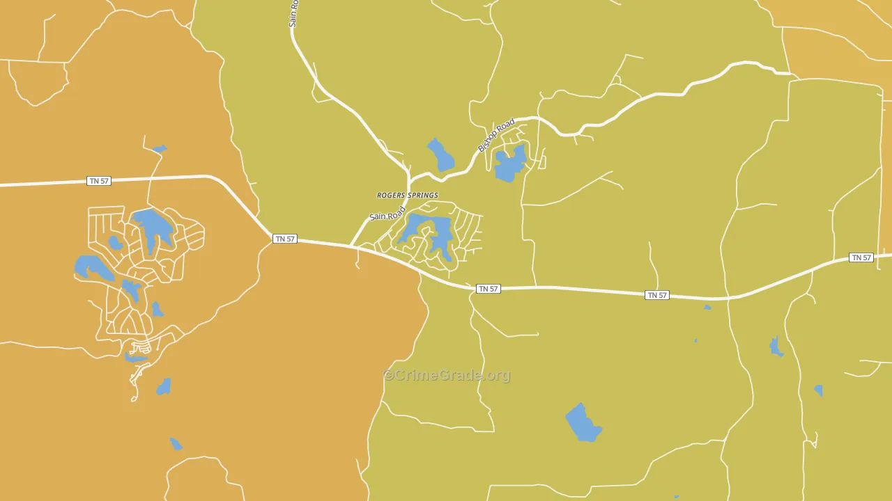 Rogers Spring, TN Map of Vehicle Theft Rates