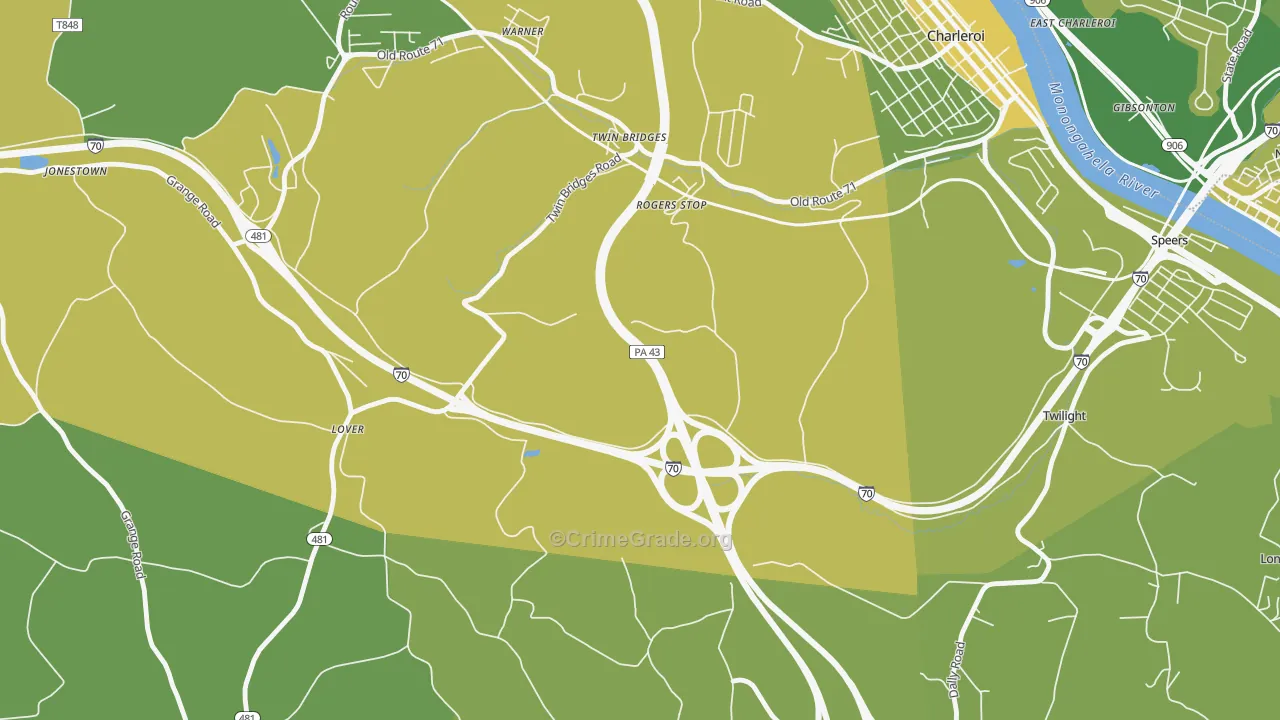 Rogers Stop, PA Map of Vehicle Theft Rates
