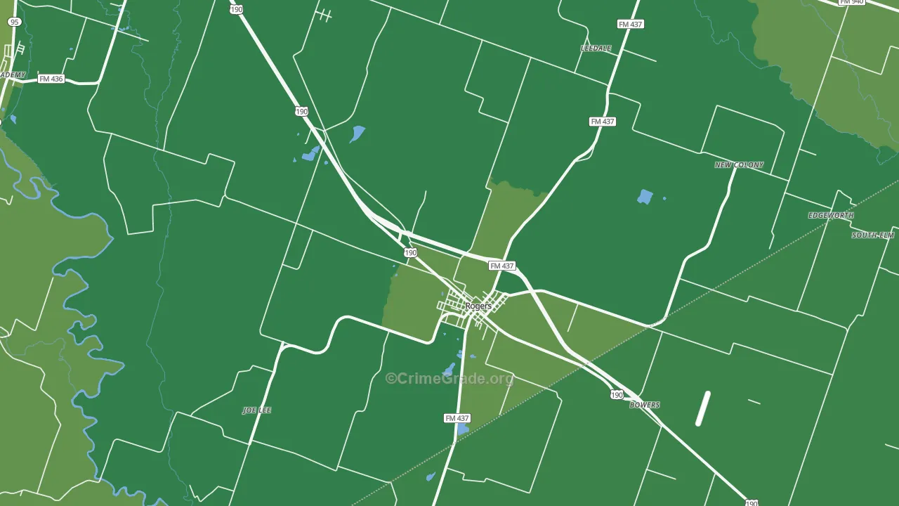 Rogers, TX Map of Vehicle Theft Rates