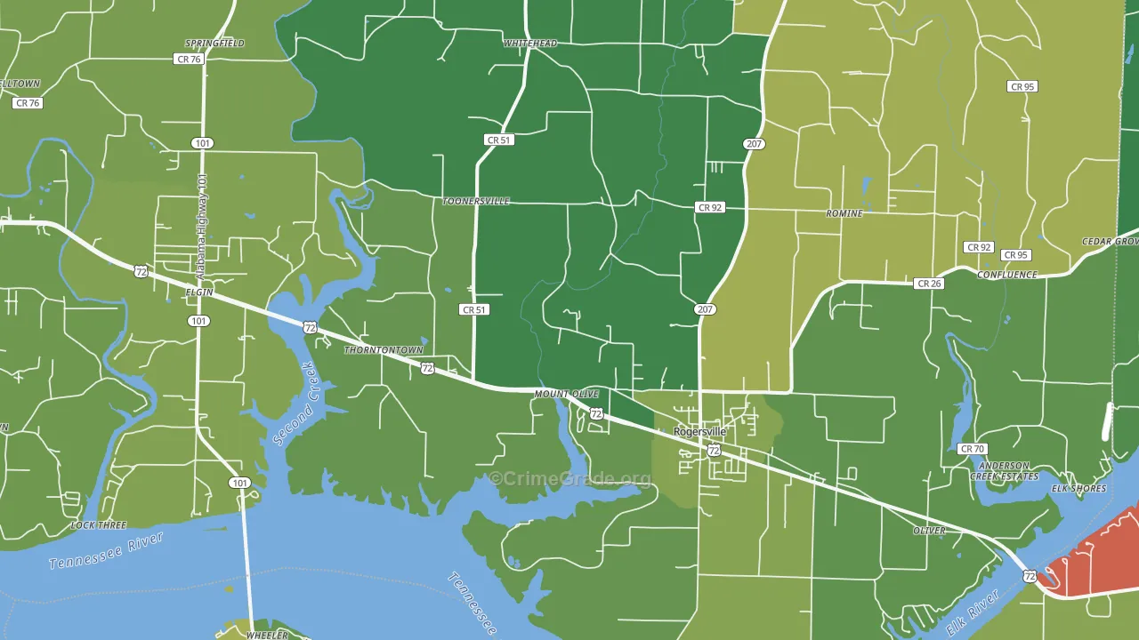 Rogersville, AL Map of Vehicle Theft Rates