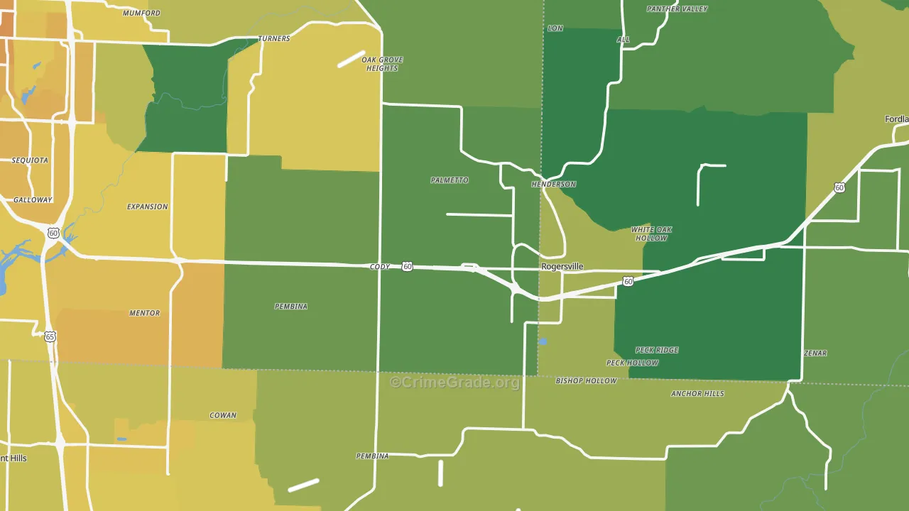 Rogersville, MO Map of Vehicle Theft Rates
