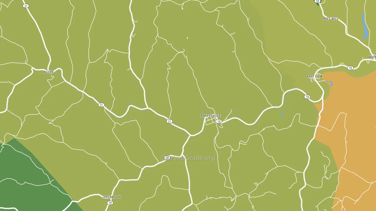 Rogersville, PA Map of Vehicle Theft Rates