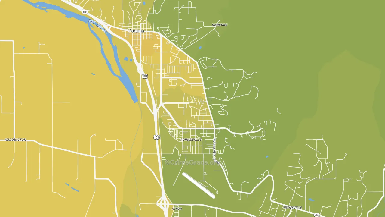 Rohnerville, Fortuna, CA Map of Vehicle Theft Rates