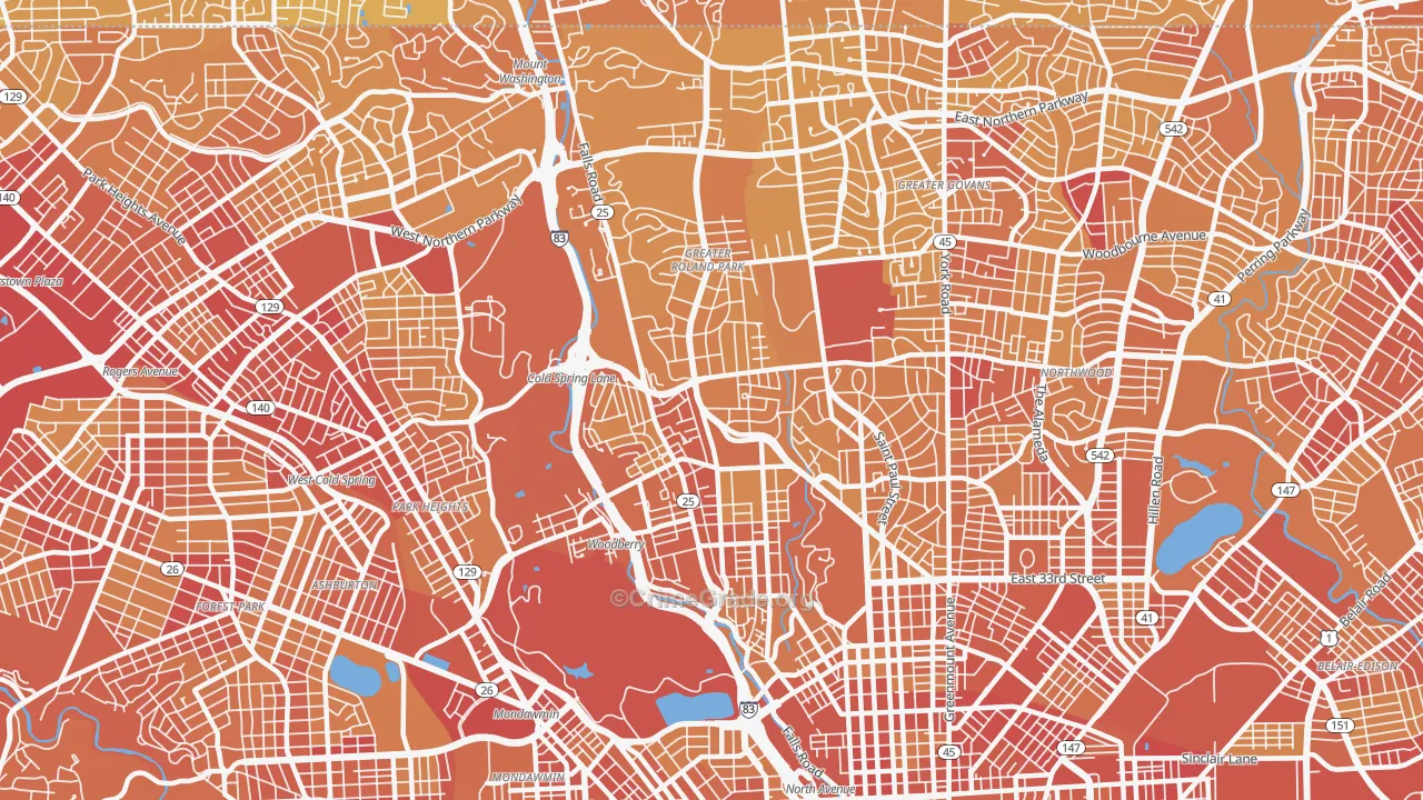 Roland Park-Homewood-Guilford, Baltimore, MD Map of Vehicle Theft Rates
