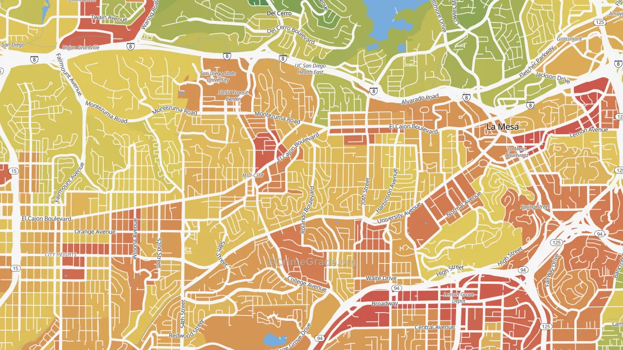 Rolando, San Diego, CA Map of Vehicle Theft Rates