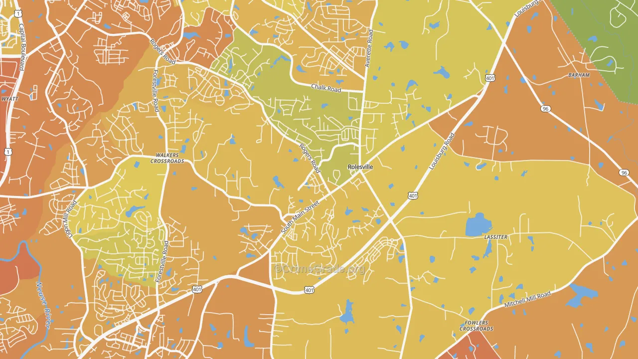 Rolesville, NC Map of Vehicle Theft Rates