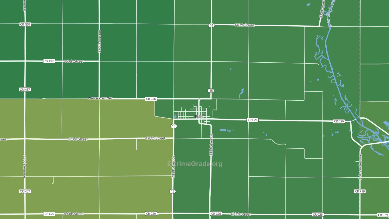 Rolfe, IA Map of Vehicle Theft Rates