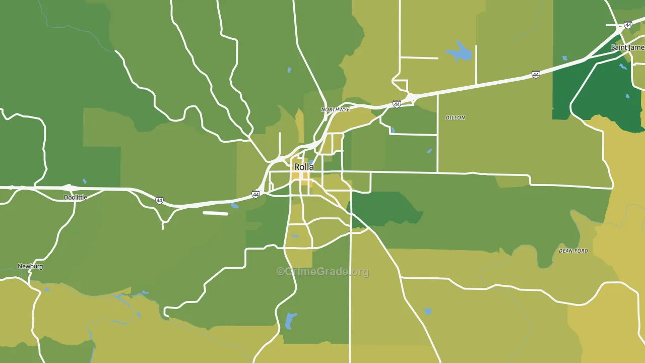 Rolla, MO Map of Vehicle Theft Rates