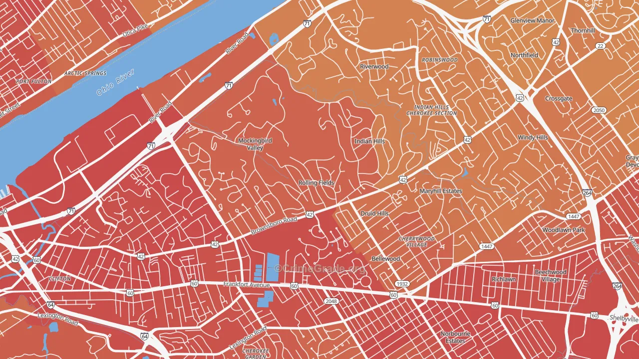Rolling Fields, KY Map of Vehicle Theft Rates