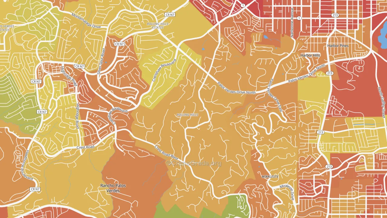 Rolling Hills, CA Map of Vehicle Theft Rates