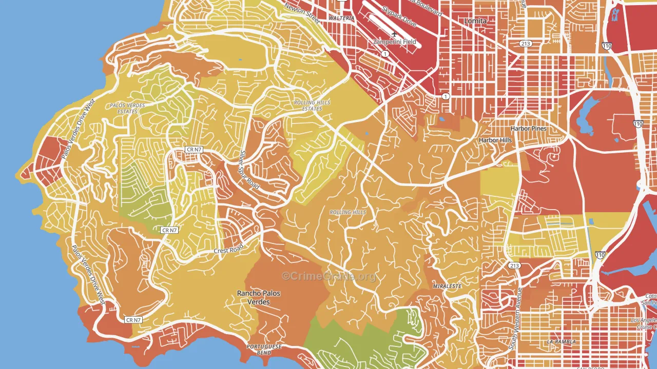 Rolling Hills Estates, CA Map of Vehicle Theft Rates