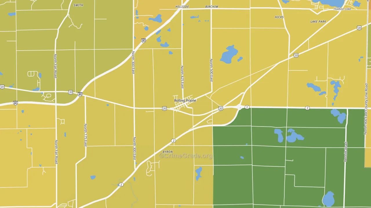 Rolling Prairie, IN Map of Vehicle Theft Rates