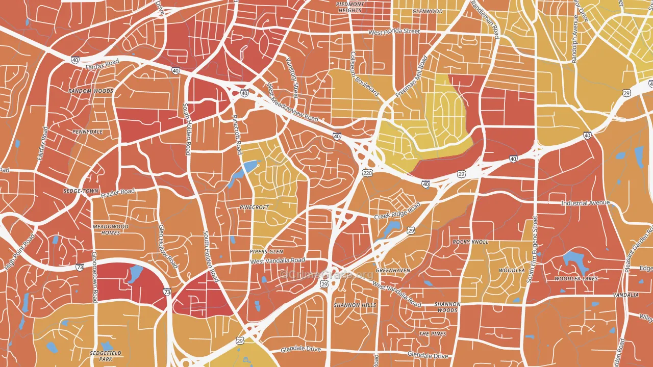 Rolling Roads, Greensboro, NC Map of Vehicle Theft Rates
