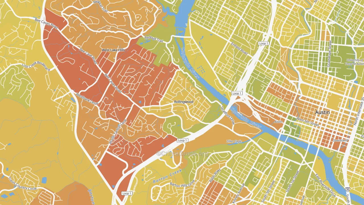 Rollingwood, TX Map of Vehicle Theft Rates