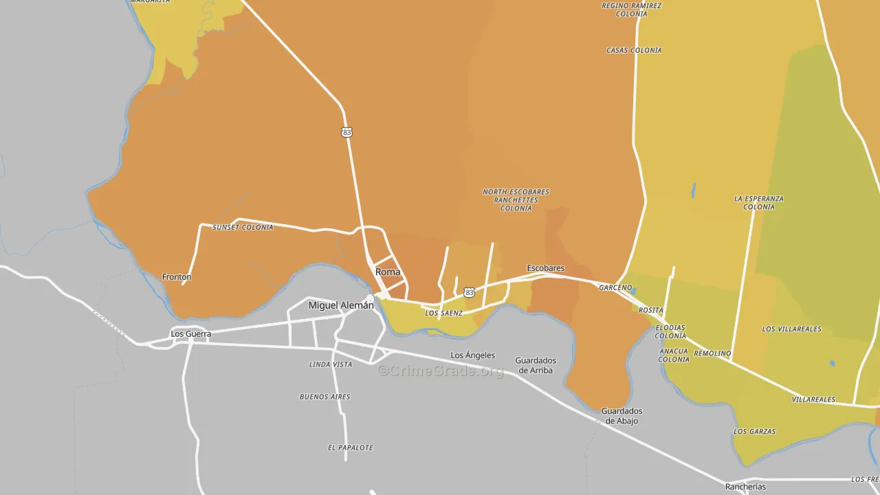 Roma, TX Map of Vehicle Theft Rates