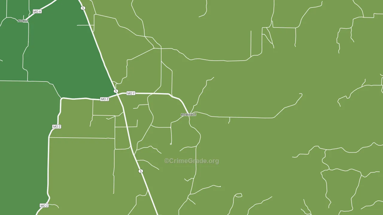Romance, MO Map of Vehicle Theft Rates