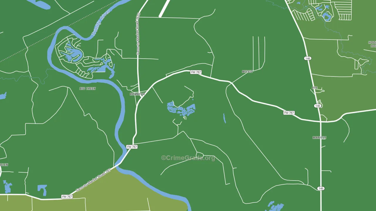 Romayor, TX Map of Vehicle Theft Rates