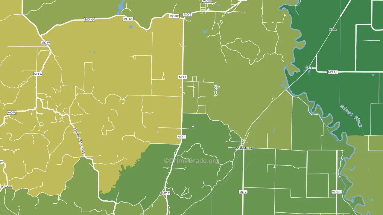 Rombauer, MO Map of Vehicle Theft Rates