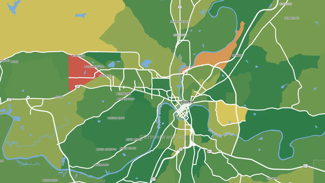 Rome, GA Map of Vehicle Theft Rates