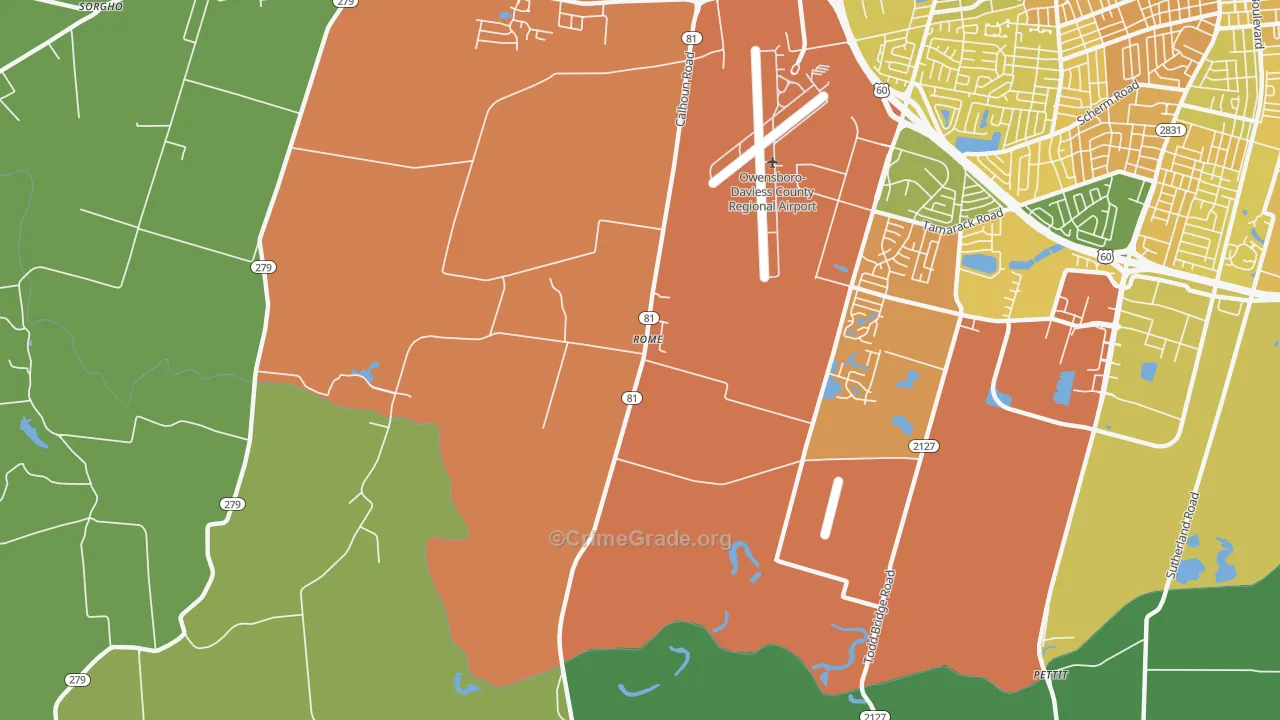 Rome, KY Map of Vehicle Theft Rates