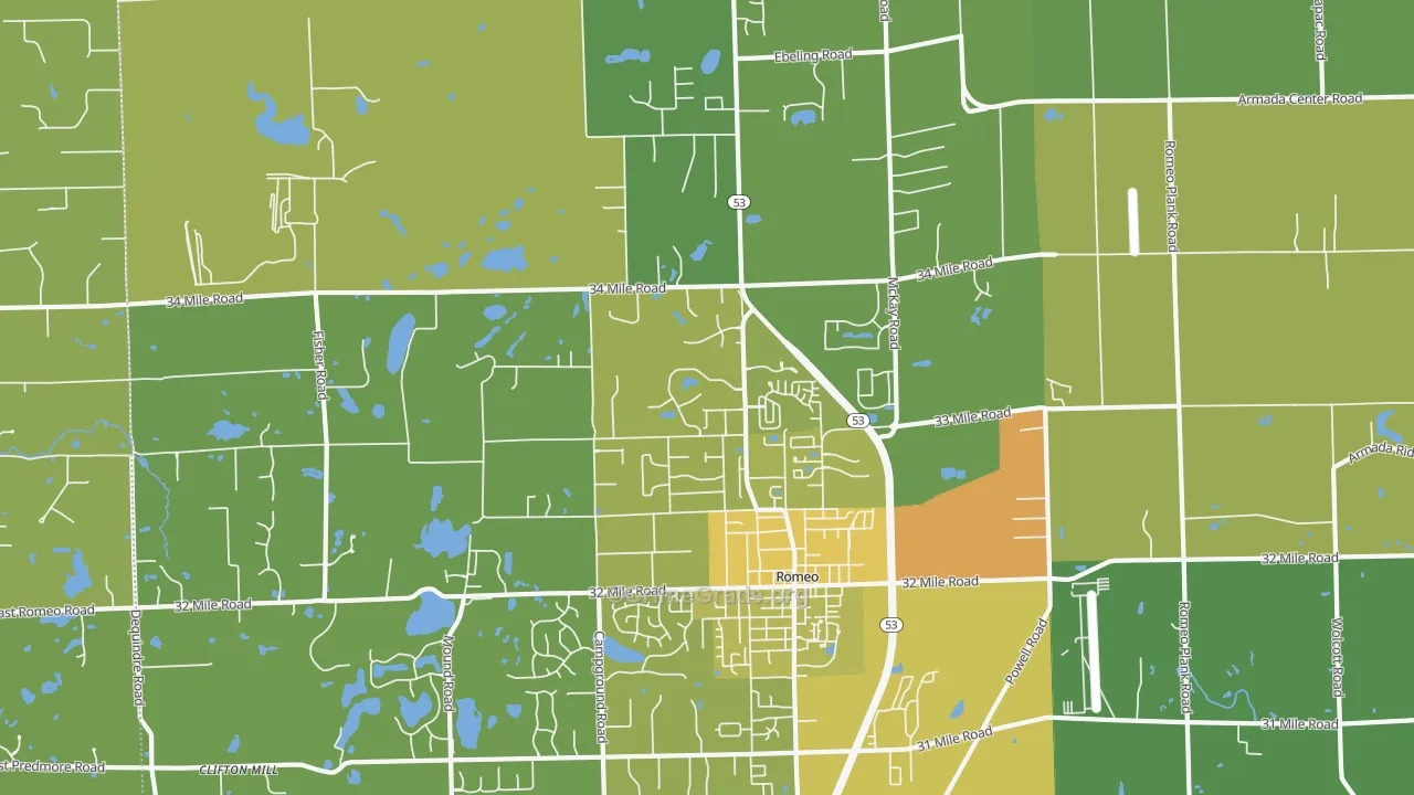 Romeo, MI Map of Vehicle Theft Rates