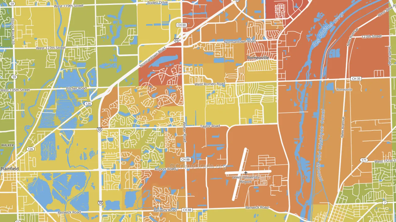 Romeoville, IL Map of Vehicle Theft Rates