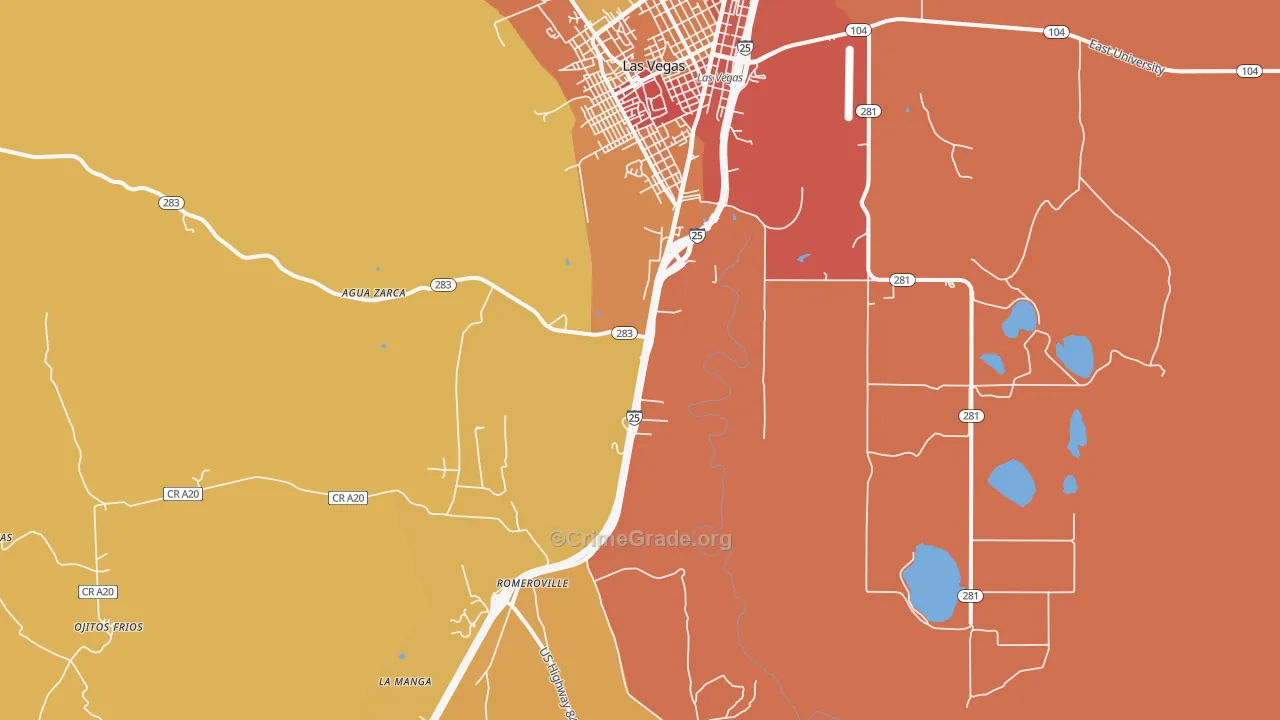 Romeroville, NM Map of Vehicle Theft Rates