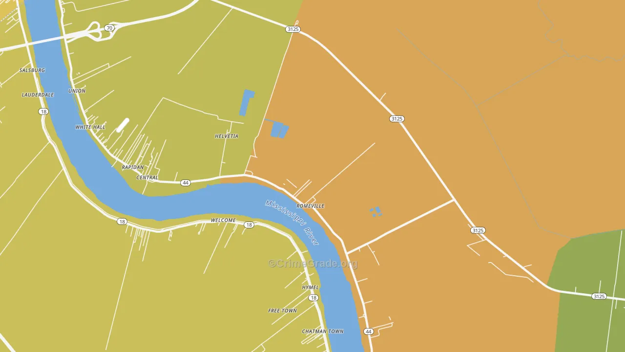 Romeville, LA Map of Vehicle Theft Rates