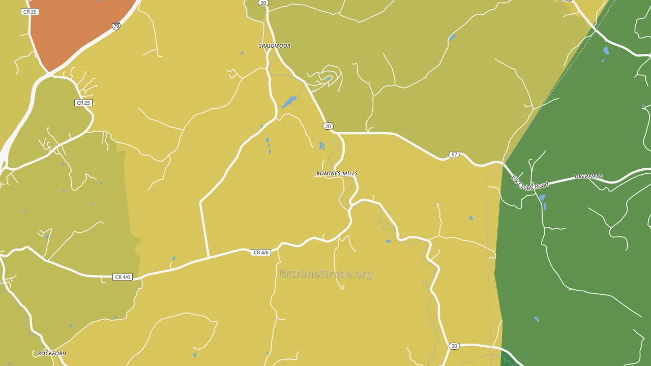 Romines Mills, WV Map of Vehicle Theft Rates