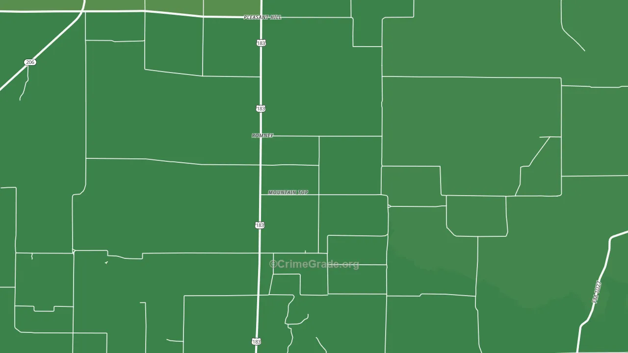 Romney, TX Map of Vehicle Theft Rates