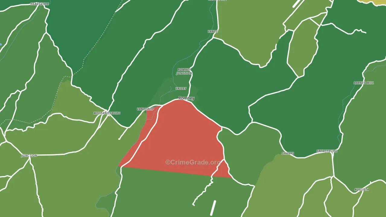 Romney, WV Map of Vehicle Theft Rates