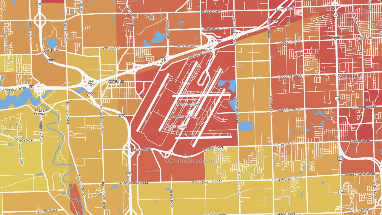 Romulus, MI Map of Vehicle Theft Rates