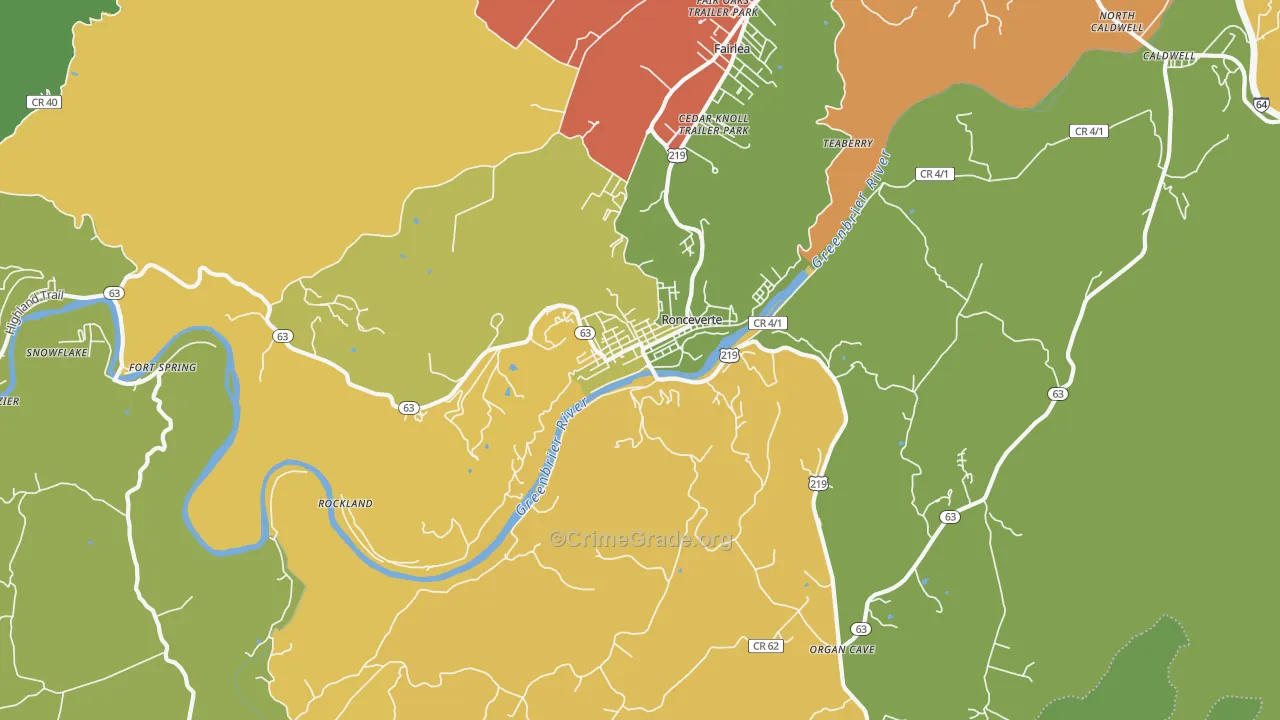 Ronceverte, WV Map of Vehicle Theft Rates