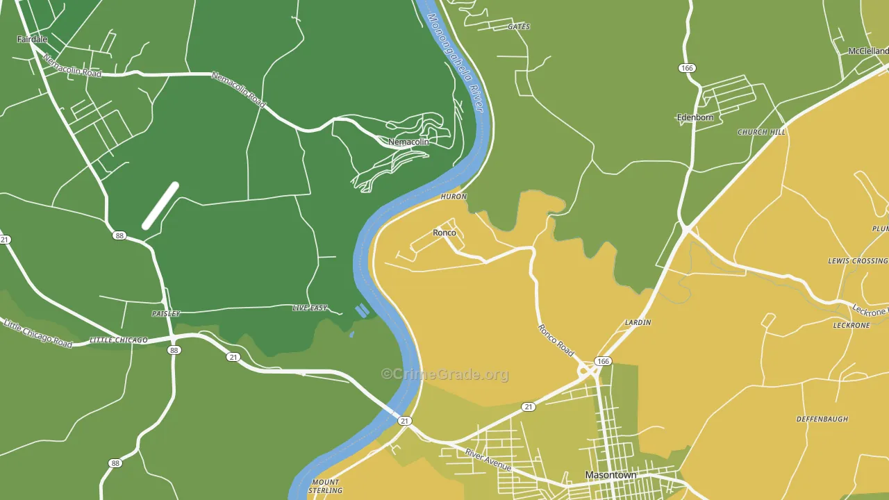 Ronco, PA Map of Vehicle Theft Rates