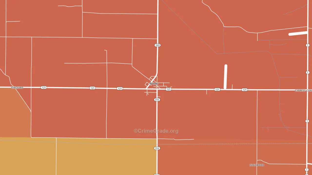 Rondo, AR Map of Vehicle Theft Rates