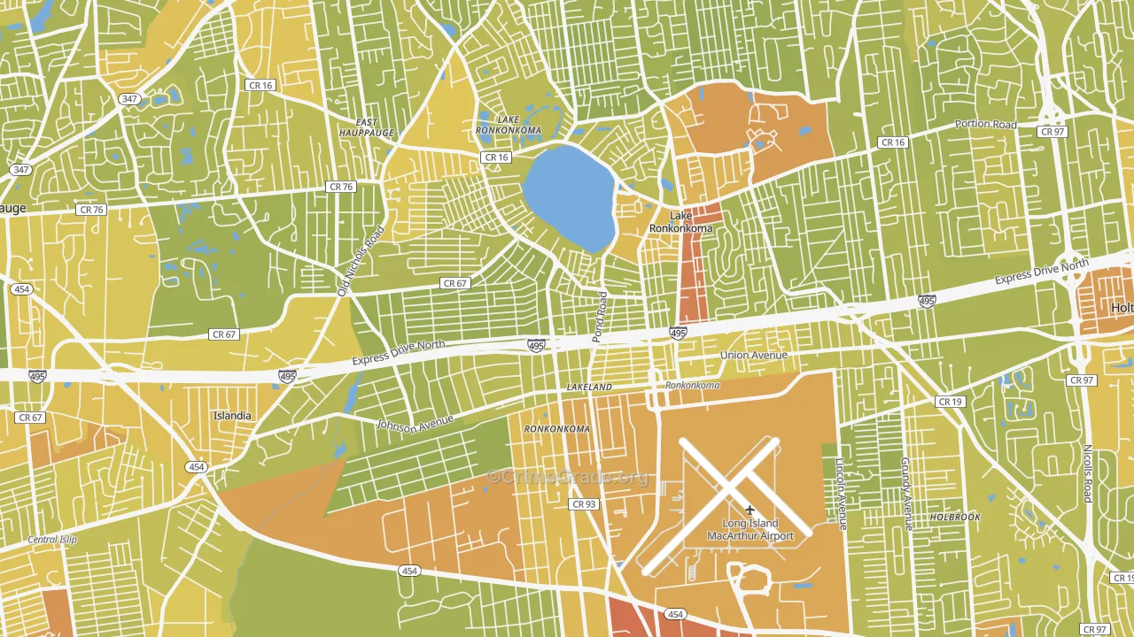Ronkonkoma, NY Map of Vehicle Theft Rates