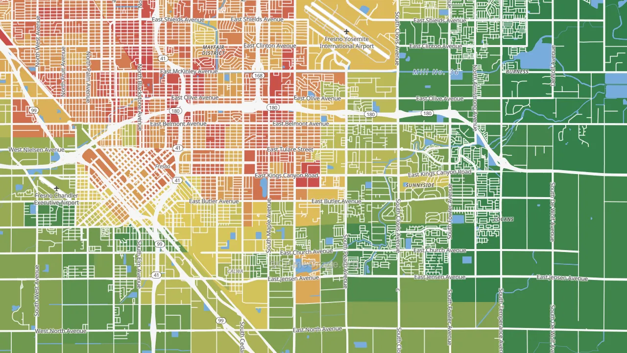 Roosevelt, Fresno, CA Map of Vehicle Theft Rates