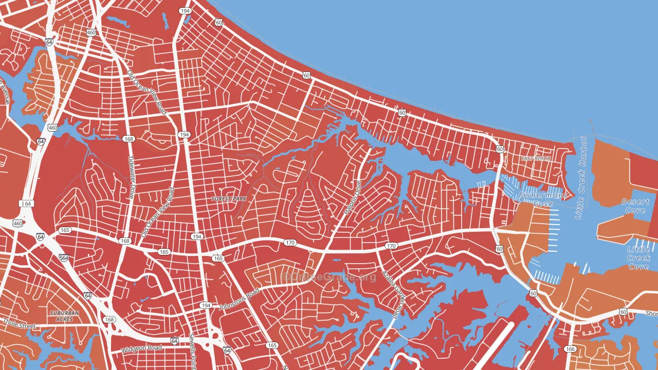 Roosevelt Gardens Area, Norfolk, VA Map of Vehicle Theft Rates
