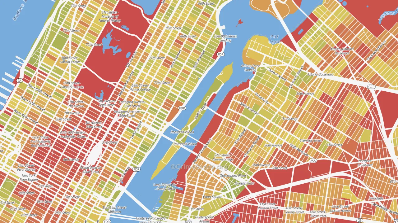 Roosevelt Island, Manhattan, NY Map of Vehicle Theft Rates