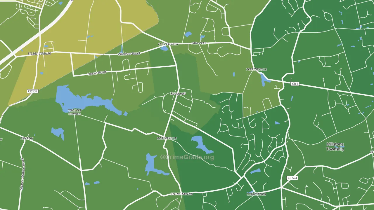 Roosevelt, NJ Map of Vehicle Theft Rates