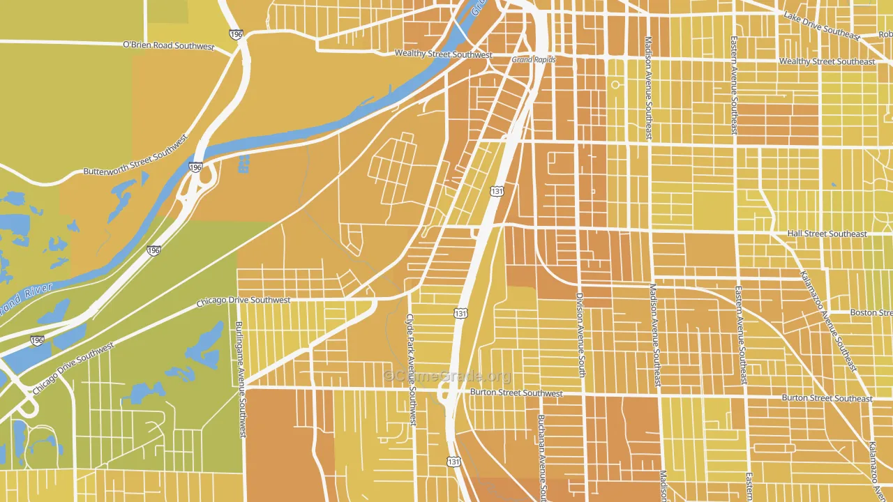 Roosevelt Park, Grand Rapids, MI Map of Vehicle Theft Rates