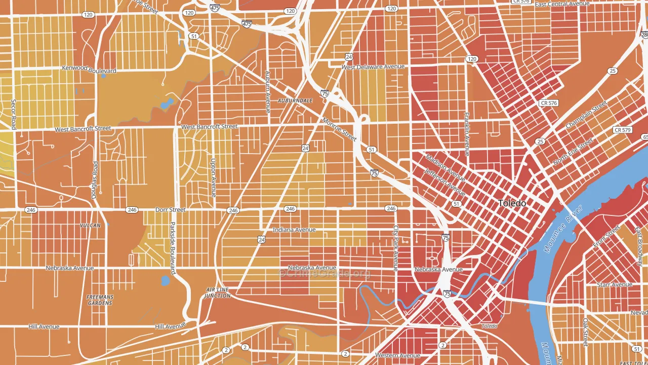 Roosevelt-Toledo, Toledo, OH Map of Vehicle Theft Rates