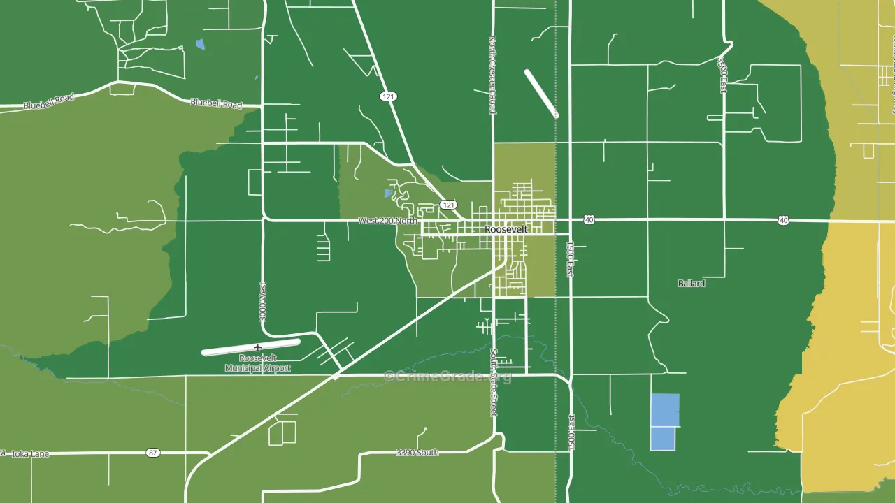 Roosevelt, UT Map of Vehicle Theft Rates